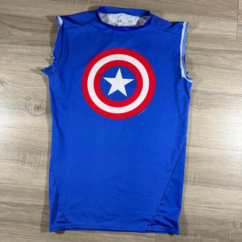 Captain America Shirt Mens Large Under Armour Marvel Compression Marvel Modified